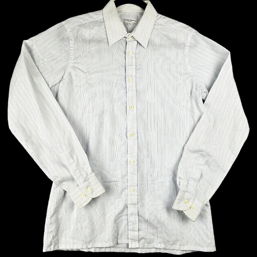 VTG Yves Saint Laurent Chemises 15.5x34-35 Monogram Logo Button Down Long Sleeve